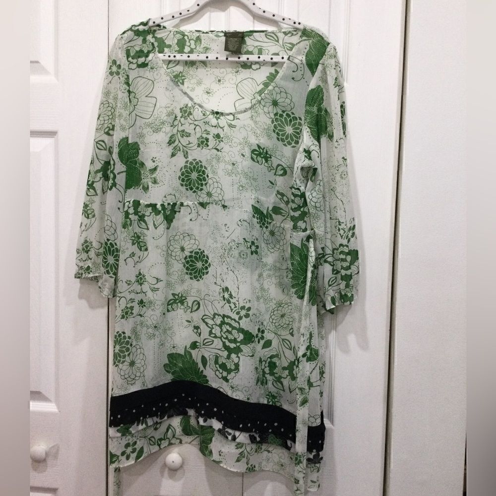 Fei Anthropologie floral white/green 3/4 sleeve  tunic-dress size L - Picture 8 of 10